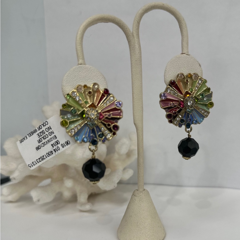 Heidi Daus Multicolor Crystal Earrings with Black Drop new with tag